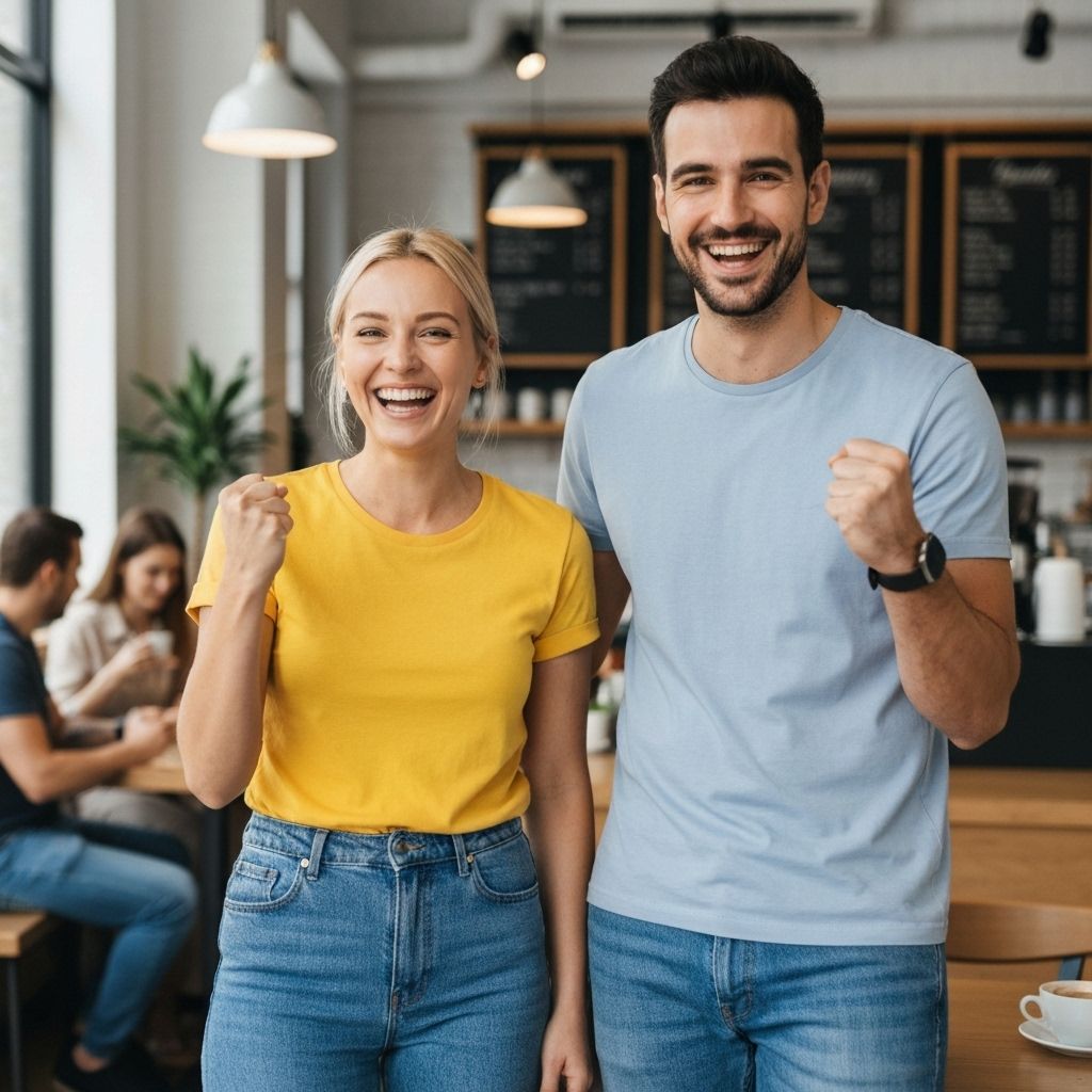 Happy clients celebrating marketing success